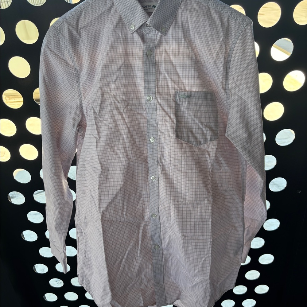 Lacoste Pink and White Checkered Button Down Shirt